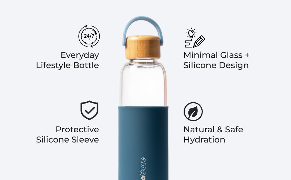 KasaCore Borosilicate Glass Water Bottle – Silicone Sleeve & Bamboo Cap – 550ml detail 5