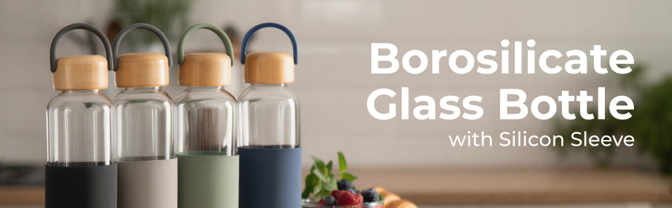 KasaCore Borosilicate Glass Water Bottle – Silicone Sleeve & Bamboo Cap – 550ml detail 6
