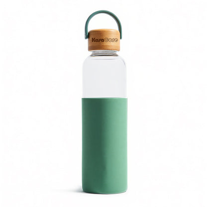 KasaCore Borosilicate Glass Water Bottle – Silicone Sleeve & Bamboo Cap – 550ml