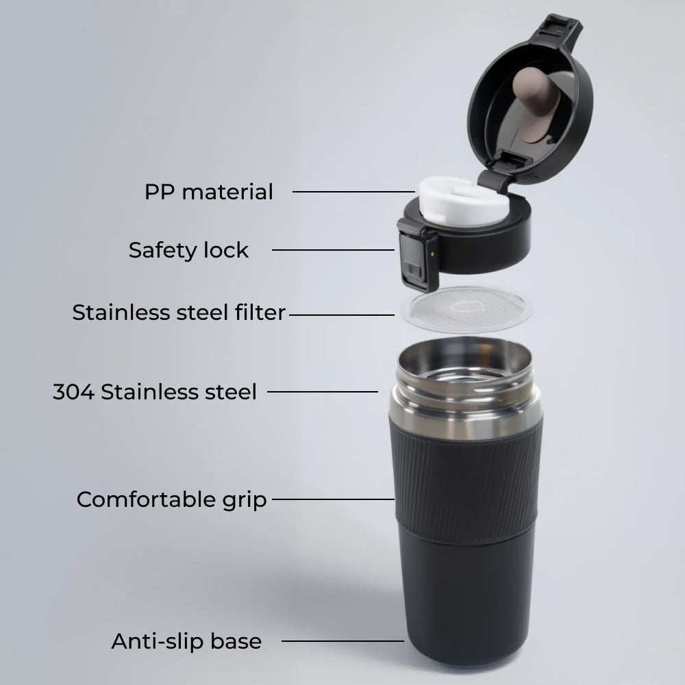 Push Tumbler – Insulated Travel Coffee Mug 380ml
