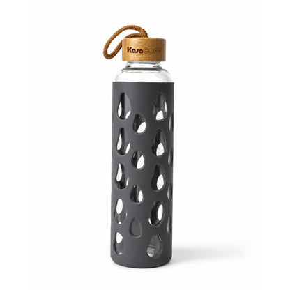 KasaCore Glass Water Bottle with Silicone Sleeve & Loop Cap