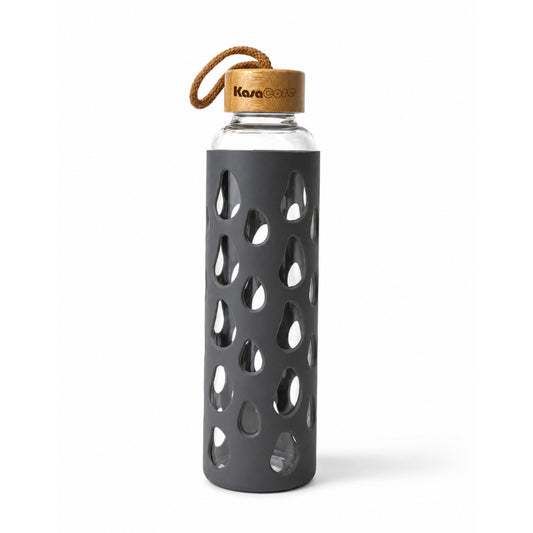 KasaCore Glass Water Bottle with Silicone Sleeve & Loop Cap