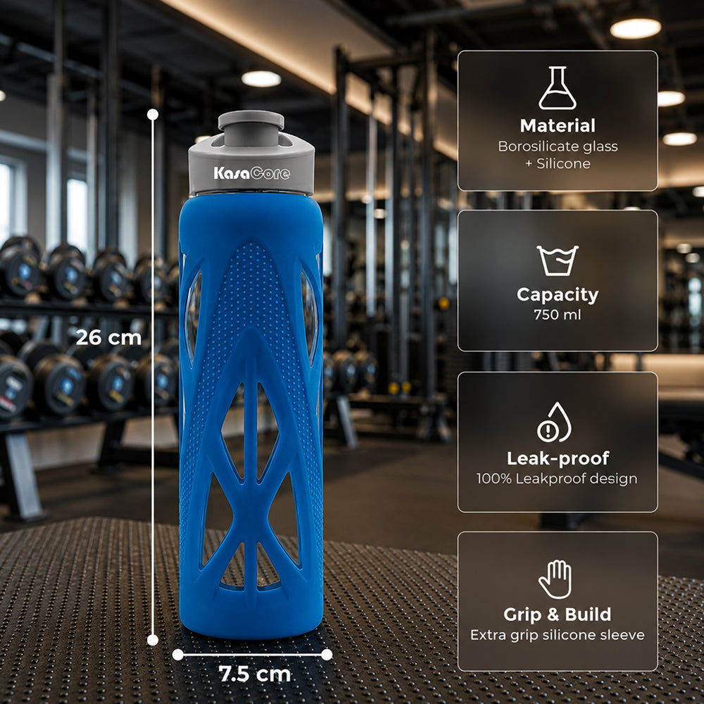 KasaCore 750ml Glass Water Bottle with Silicone Sleeve