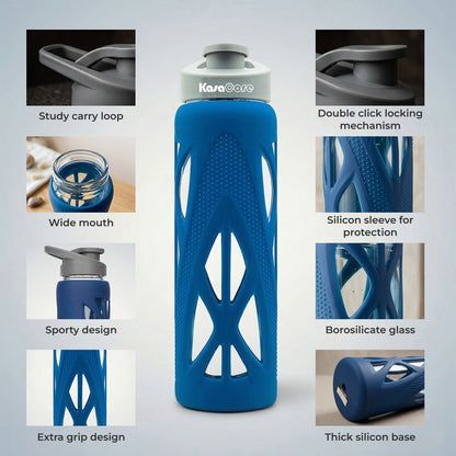 KasaCore 750ml Glass Water Bottle with Silicone Sleeve