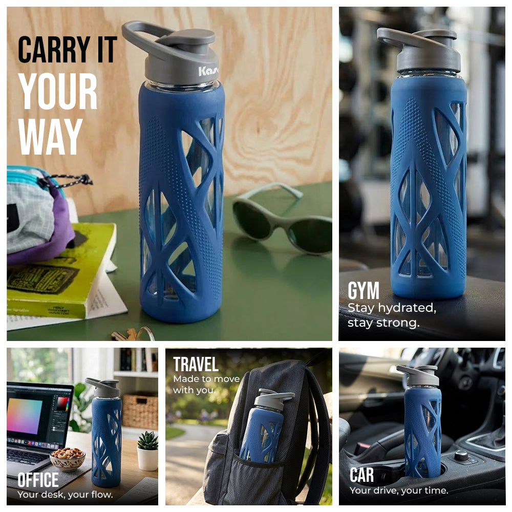 KasaCore 750ml Glass Water Bottle with Silicone Sleeve