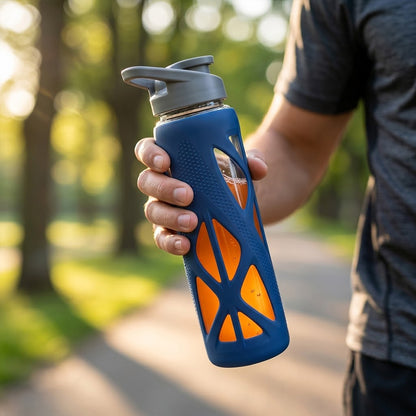 KasaCore 750ml Glass Water Bottle with Silicone Sleeve