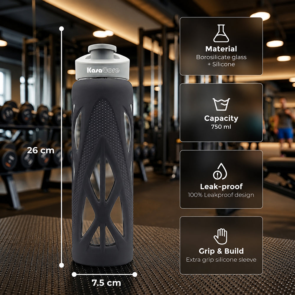KasaCore 750ml Glass Water Bottle with Silicone Sleeve