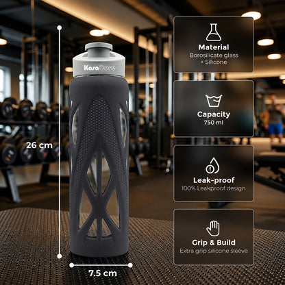 KasaCore 750ml Glass Water Bottle with Silicone Sleeve