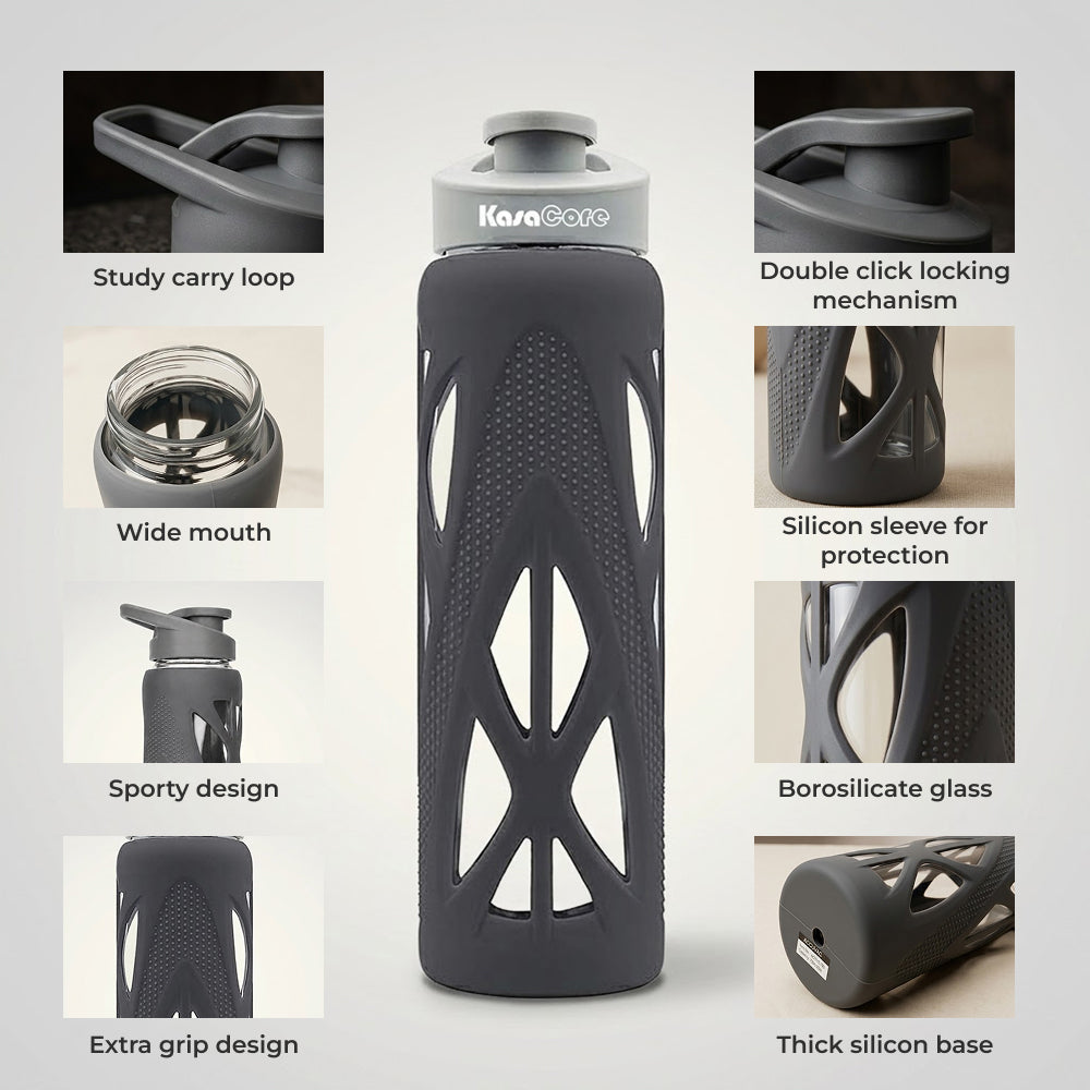 KasaCore 750ml Glass Water Bottle with Silicone Sleeve
