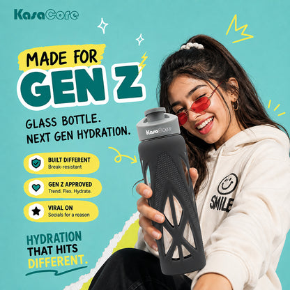KasaCore 750ml Glass Water Bottle with Silicone Sleeve