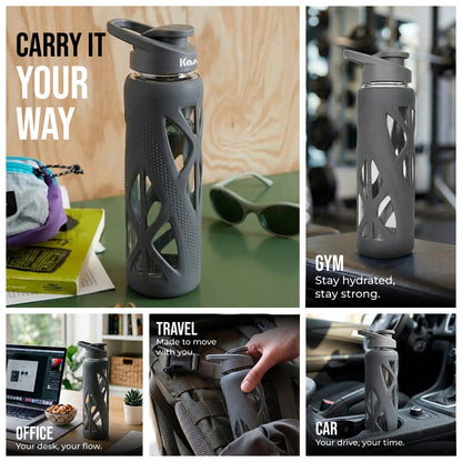KasaCore 750ml Glass Water Bottle with Silicone Sleeve