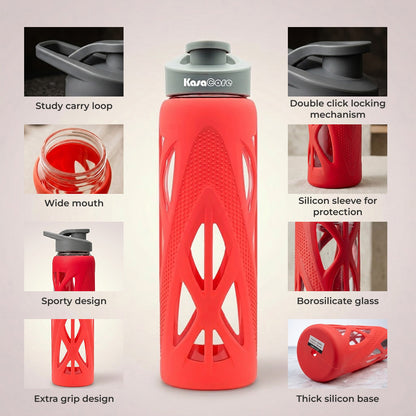 KasaCore 750ml Glass Water Bottle with Silicone Sleeve