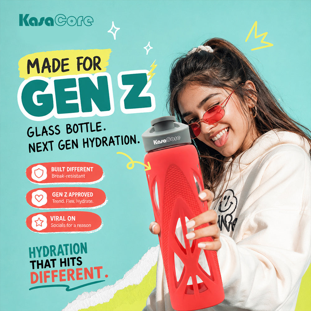 KasaCore 750ml Glass Water Bottle with Silicone Sleeve