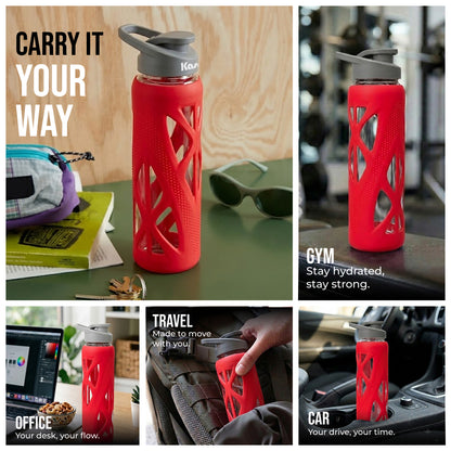 KasaCore 750ml Glass Water Bottle with Silicone Sleeve