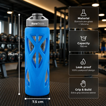KasaCore 750ml Glass Water Bottle with Silicone Sleeve