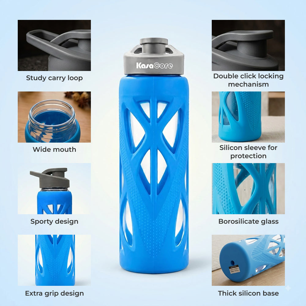 KasaCore 750ml Glass Water Bottle with Silicone Sleeve