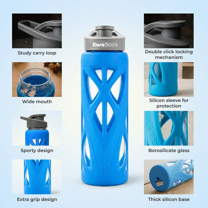 KasaCore 750ml Glass Water Bottle with Silicone Sleeve