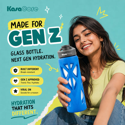 KasaCore 750ml Glass Water Bottle with Silicone Sleeve