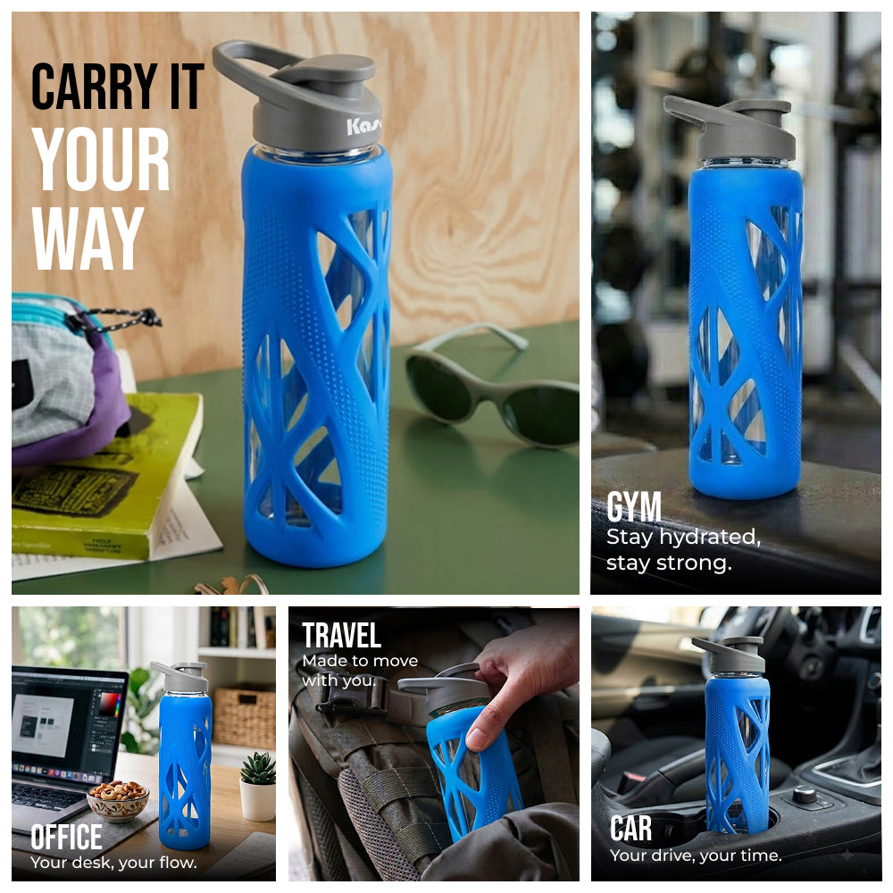 KasaCore 750ml Glass Water Bottle with Silicone Sleeve