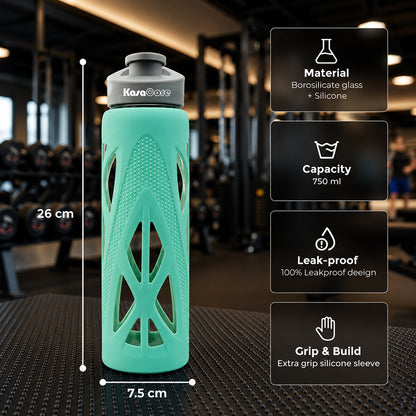 KasaCore 750ml Glass Water Bottle with Silicone Sleeve