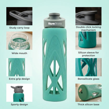 KasaCore 750ml Glass Water Bottle with Silicone Sleeve
