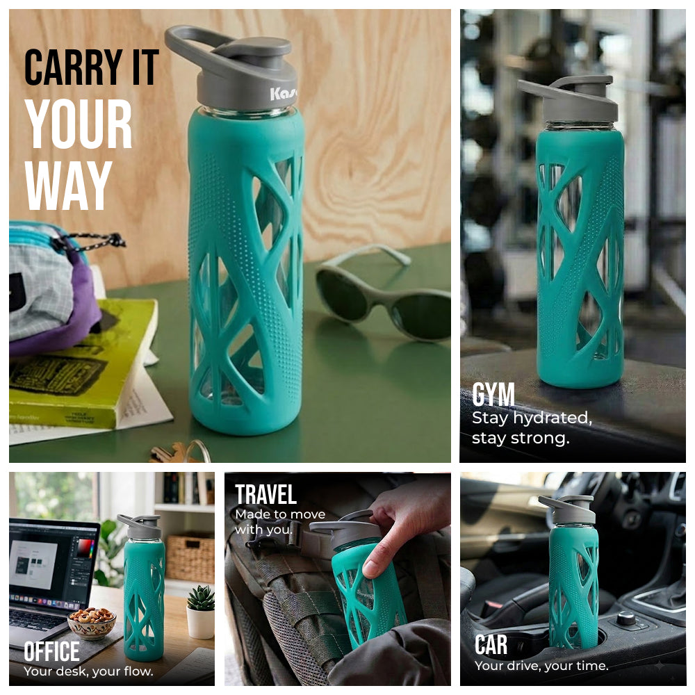 KasaCore 750ml Glass Water Bottle with Silicone Sleeve