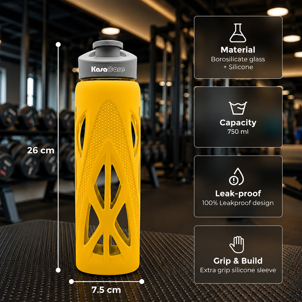 KasaCore 750ml Glass Water Bottle with Silicone Sleeve