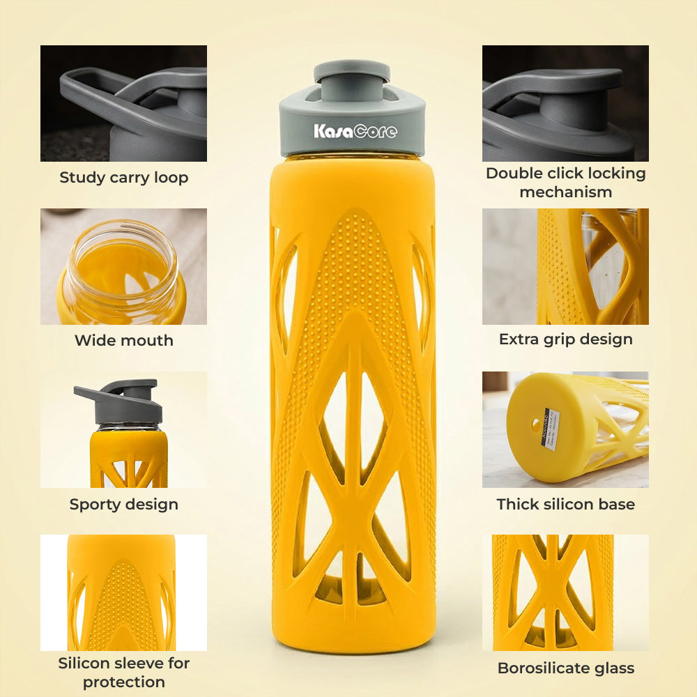 KasaCore 750ml Glass Water Bottle with Silicone Sleeve