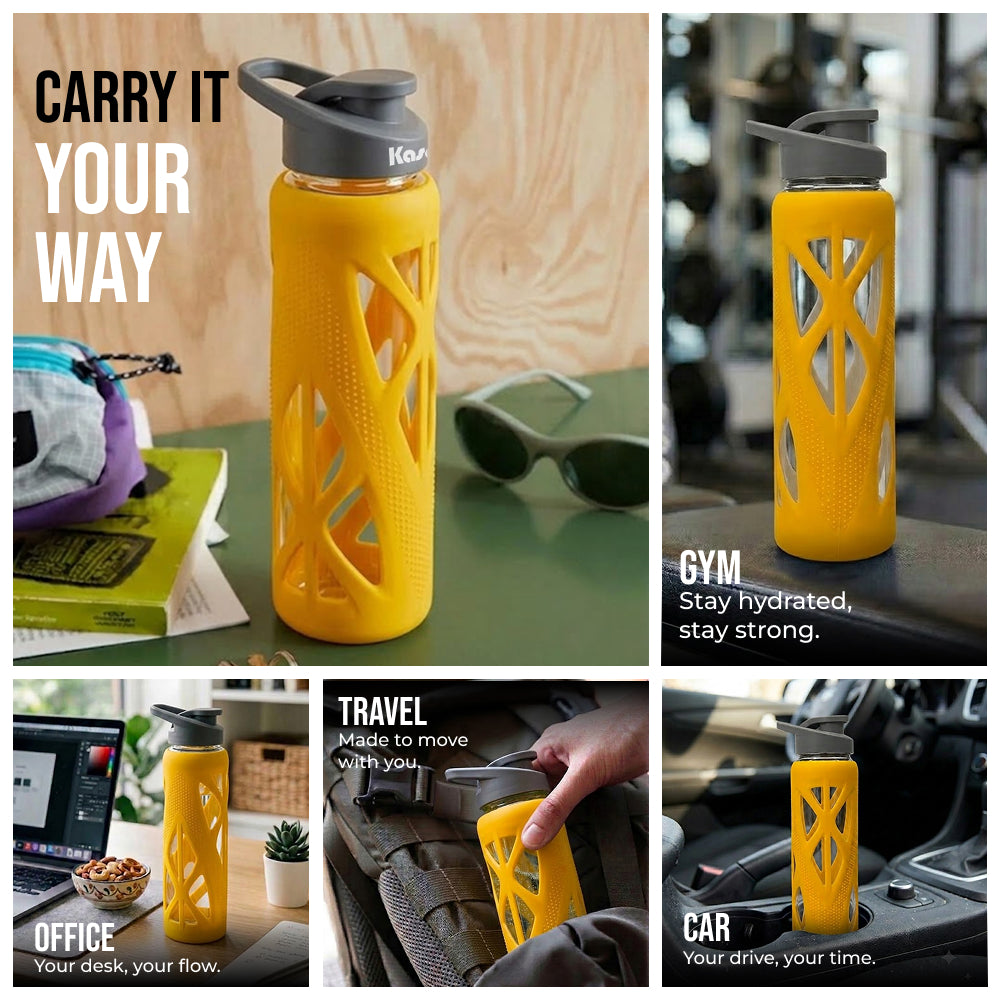 KasaCore 750ml Glass Water Bottle with Silicone Sleeve