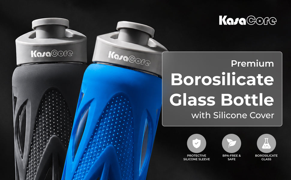 KasaCore 750ml Glass Water Bottle with Silicone Sleeve detail 1