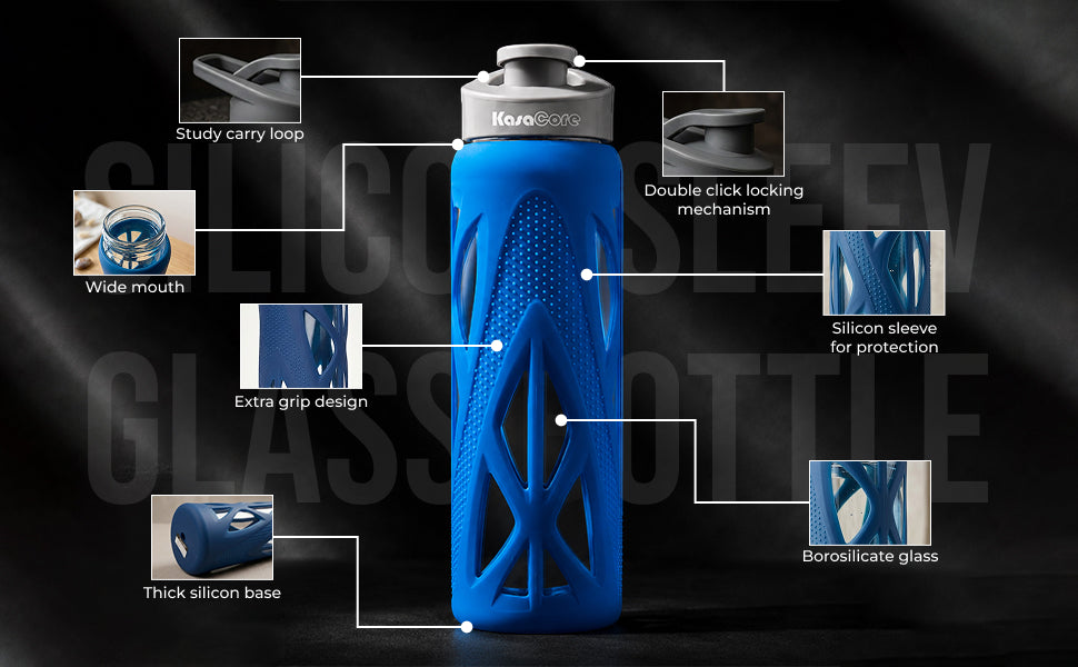 KasaCore 750ml Glass Water Bottle with Silicone Sleeve detail 3