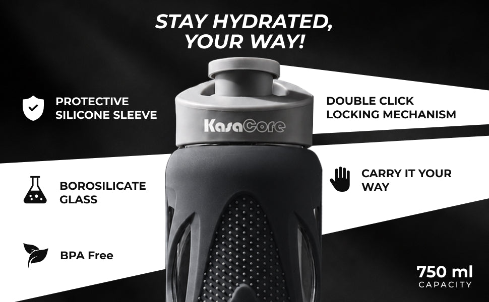 KasaCore 750ml Glass Water Bottle with Silicone Sleeve detail 2